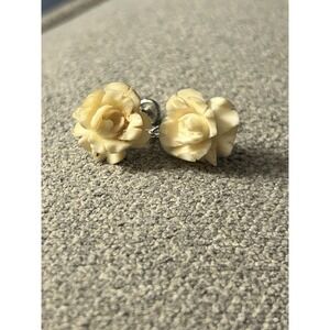 Vintage Van Dell Sterling Carved Rose Screw Back Earrings #473